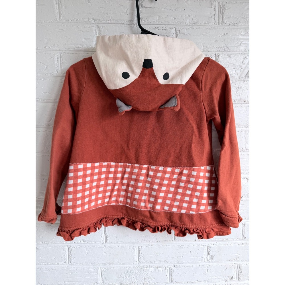 Jelly the Pug Fox Fleece Jacket Hooded Girls Size 10 Orange Gingham Ruffle Trim - Picture 3 of 5